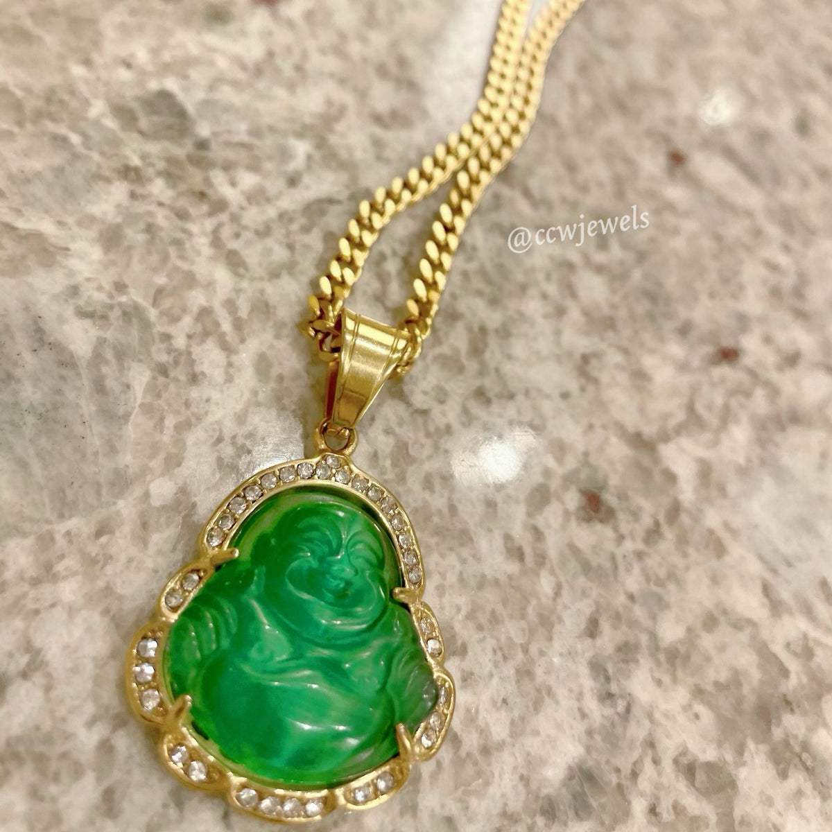Cubic Zirconia Jade Buddha Necklace Champagne Chic Woman